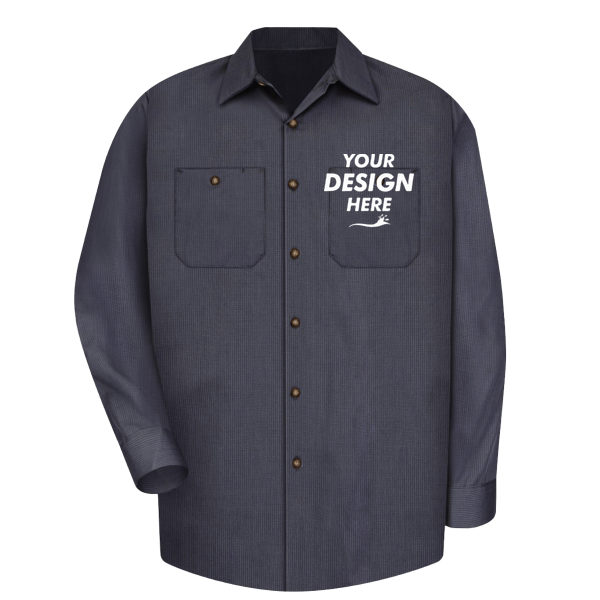 Red Kap Men's Industrial Long Sleeve Work Shirt, Blue / Charcoal Microcheck / Charcoal Microcheck, Front view, Mockup