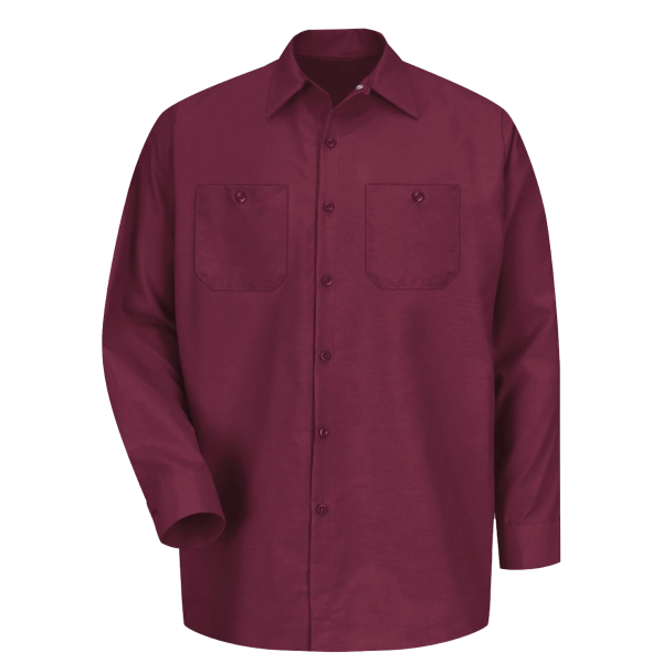 Red Kap Men's Industrial Long Sleeve Work Shirt, Burgundy / Burgundy / Burgundy, Front view