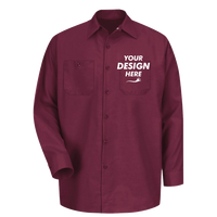 Red Kap Men's Industrial Long Sleeve Work Shirt, Burgundy / Burgundy / Burgundy, Front view, Mockup