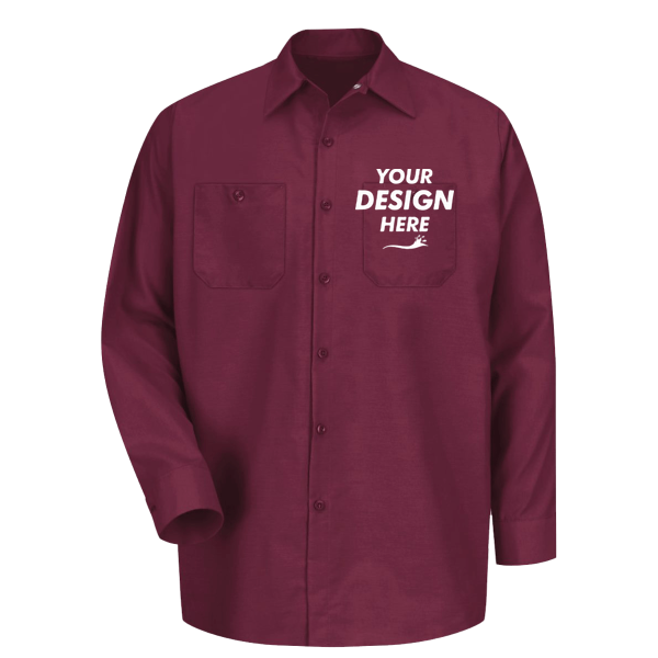 Red Kap Men's Industrial Long Sleeve Work Shirt, Burgundy / Burgundy / Burgundy, Front view, Mockup