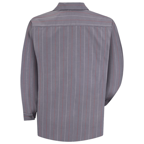 Red Kap Men's Industrial Long Sleeve Work Shirt, Charcoal / Red / White Stripe, Back view