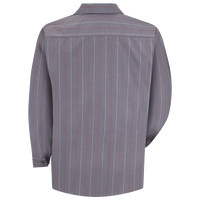 Red Kap Men's Industrial Long Sleeve Work Shirt, Charcoal / Red / White Stripe, Back view