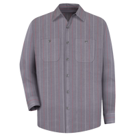 Red Kap Men's Industrial Long Sleeve Work Shirt, Charcoal / Red / White Stripe, Front view