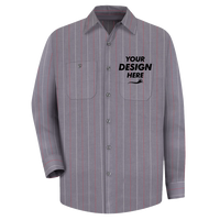 Red Kap Men's Industrial Long Sleeve Work Shirt, Charcoal / Red / White Stripe, Front view, Mockup