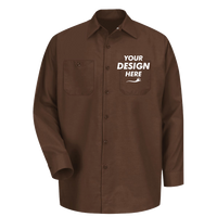 Red Kap Men's Industrial Long Sleeve Work Shirt, Chocolate Brown / Chocolate Brown / Chocolate Brown, Front view, Mockup