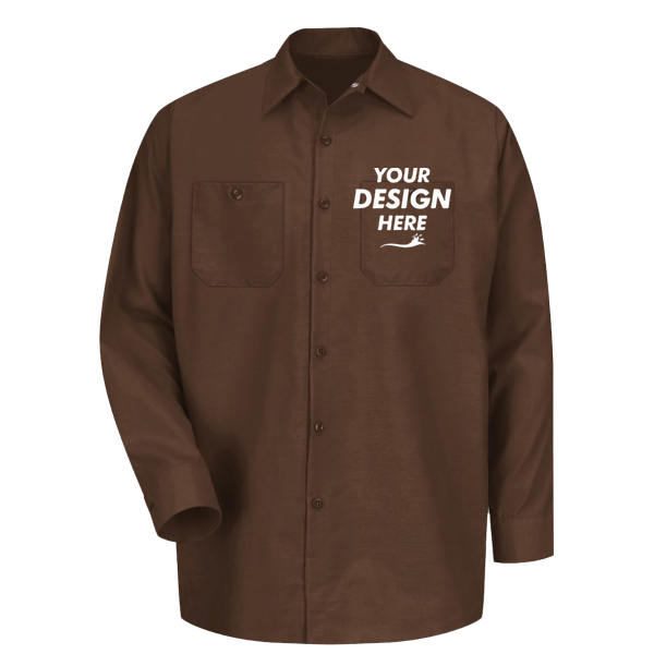 Red Kap Men's Industrial Long Sleeve Work Shirt, Chocolate Brown / Chocolate Brown / Chocolate Brown, Front view, Mockup
