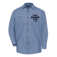 Red Kap Men's Industrial Long Sleeve Work Shirt, Denim Blue Microcheck / Denim Blue Microcheck / Denim Blue Microcheck, Front view, Mockup