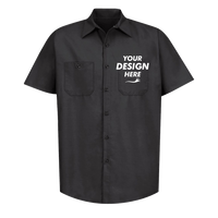 Red Kap Men's Industrial Short Sleeve Work Shirt, Black / Black / Black, Front view, Mockup