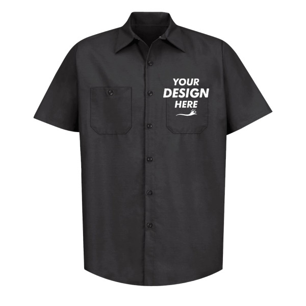 Red Kap Men's Industrial Short Sleeve Work Shirt, Black / Black / Black, Front view, Mockup