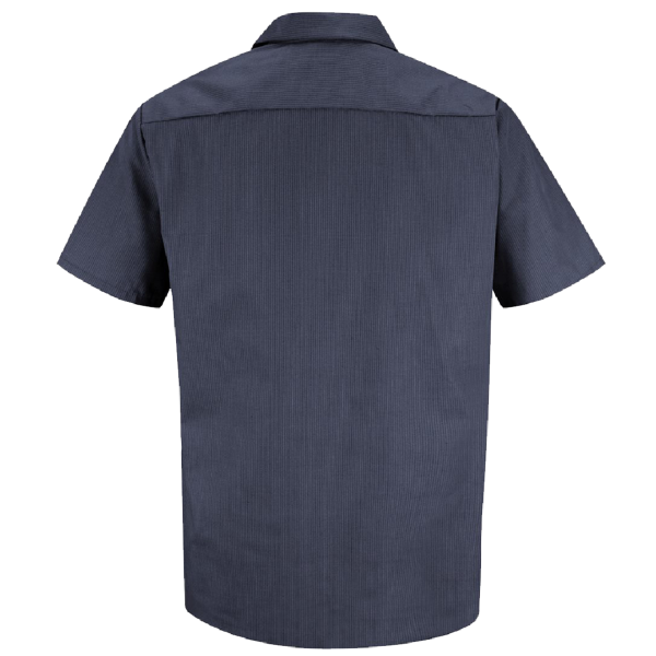 Red Kap Men's Industrial Short Sleeve Work Shirt, Blue / Charcoal Microcheck / Charcoal Microcheck, Back view