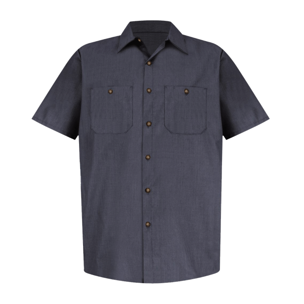Red Kap Men's Industrial Short Sleeve Work Shirt, Blue / Charcoal Microcheck / Charcoal Microcheck, Front view