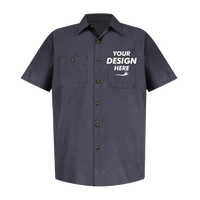 Red Kap Men's Industrial Short Sleeve Work Shirt, Blue / Charcoal Microcheck / Charcoal Microcheck, Front view, Mockup