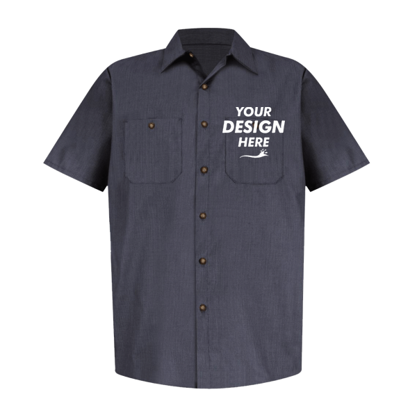 Red Kap Men's Industrial Short Sleeve Work Shirt, Blue / Charcoal Microcheck / Charcoal Microcheck, Front view, Mockup