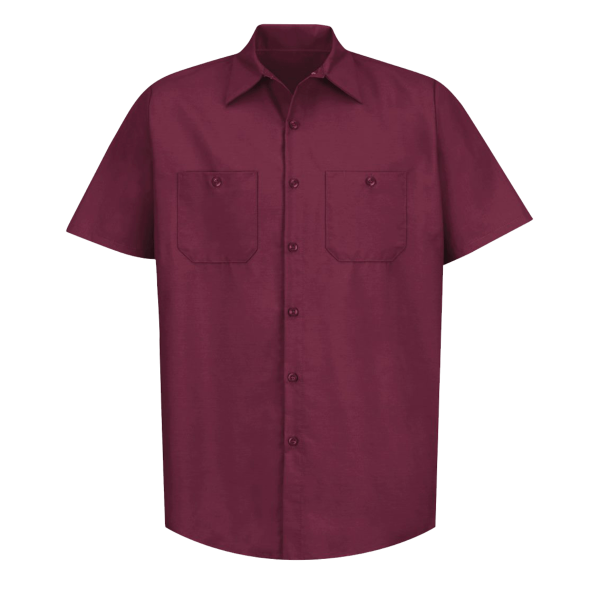 Red Kap Men's Industrial Short Sleeve Work Shirt, Burgundy / Burgundy / Burgundy, Front view