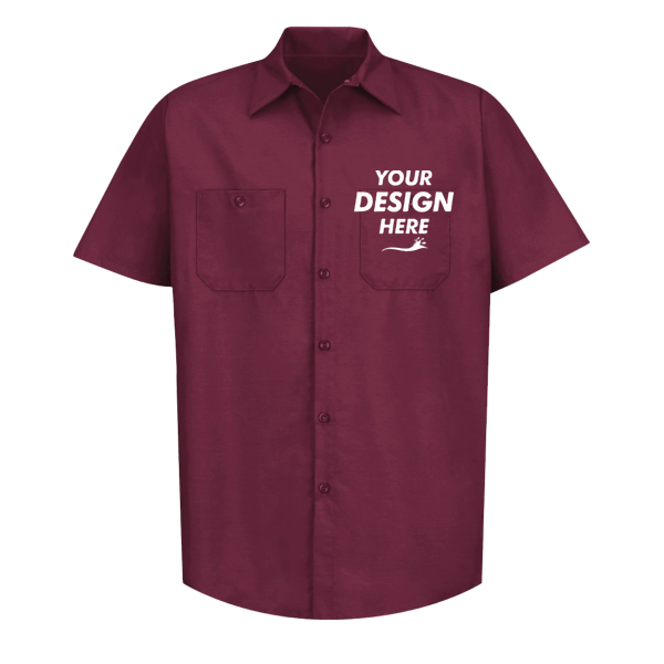 Red Kap Men's Industrial Short Sleeve Work Shirt, Burgundy / Burgundy / Burgundy, Front view, Mockup