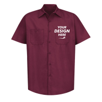 Red Kap Men's Industrial Short Sleeve Work Shirt, Burgundy / Burgundy / Burgundy, Front view, Mockup