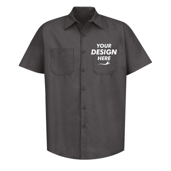 Red Kap Men's Industrial Short Sleeve Work Shirt, Charcoal / Charcoal / Charcoal, Front view, Mockup