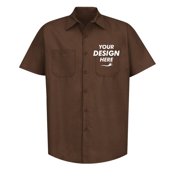 Red Kap Men's Industrial Short Sleeve Work Shirt, Chocolate Brown / Chocolate Brown / Chocolate Brown, Front view, Mockup