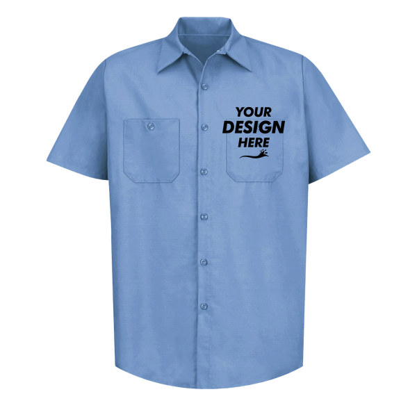 Red Kap Men's Industrial Short Sleeve Work Shirt, Light Blue / Light Blue / Light Blue, Front view, Mockup