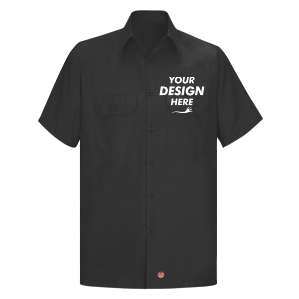 Red Kap Men's Ripstop Short Sleeve Work Shirt, Black, Front view, Mockup