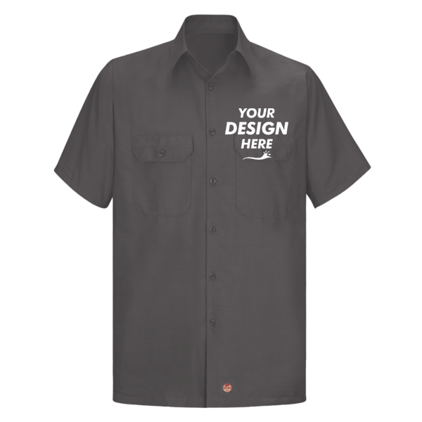 Red Kap Men's Ripstop Short Sleeve Work Shirt, Charcoal, Front view, Mockup