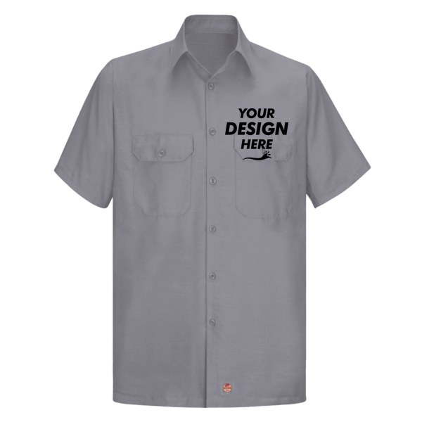 Red Kap Men's Ripstop Short Sleeve Work Shirt, Gy-Grey, Front view, Mockup