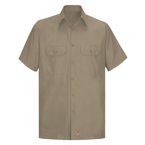 Red Kap Men's Ripstop Short Sleeve Work Shirt, Khaki, Front view