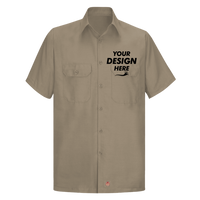 Red Kap Men's Ripstop Short Sleeve Work Shirt, Khaki, Front view, Mockup