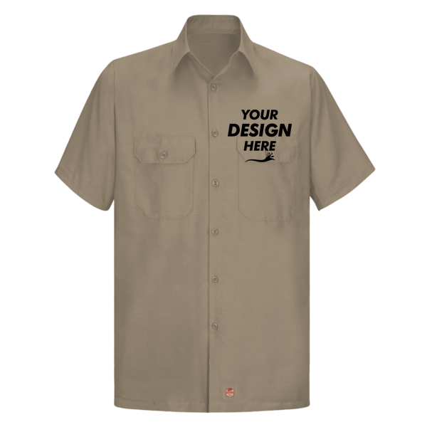 Red Kap Men's Ripstop Short Sleeve Work Shirt, Khaki, Front view, Mockup