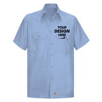 Red Kap Men's Ripstop Short Sleeve Work Shirt, Light Blue, Front view, Mockup