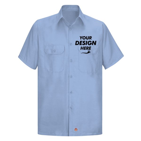 Red Kap Men's Ripstop Short Sleeve Work Shirt, Light Blue, Front view, Mockup