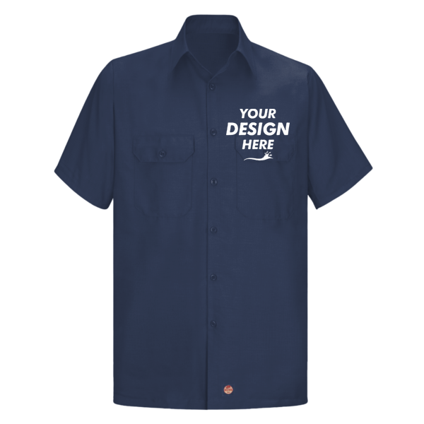 Red Kap Men's Ripstop Short Sleeve Work Shirt, Navy, Front view, Mockup