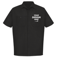 Red Kap Men's Short Sleeve Automotive Crew Shirt, Black / Black, Front view, Mockup