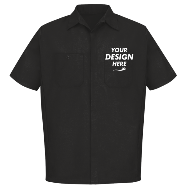 Red Kap Men's Short Sleeve Automotive Crew Shirt, Black / Black, Front view, Mockup