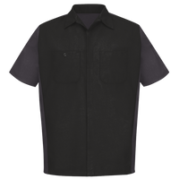 Red Kap Men's Short Sleeve Automotive Crew Shirt, Black / Charcoal, Front view