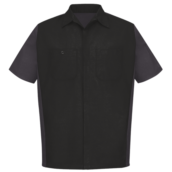 Red Kap Men's Short Sleeve Automotive Crew Shirt, Black / Charcoal, Front view