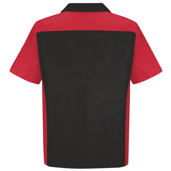 Red Kap Men's Short Sleeve Automotive Crew Shirt, Black / Red, Back view