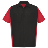 Red Kap Men's Short Sleeve Automotive Crew Shirt, Black / Red, Front view
