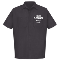 Red Kap Men's Short Sleeve Automotive Crew Shirt, Charcoal / Charcoal, Front view, Mockup