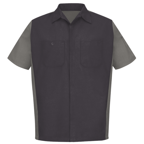 Red Kap Men's Short Sleeve Automotive Crew Shirt, Charcoal / Grey, Front view