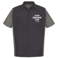 Red Kap Men's Short Sleeve Automotive Crew Shirt, Charcoal / Grey, Front view, Mockup