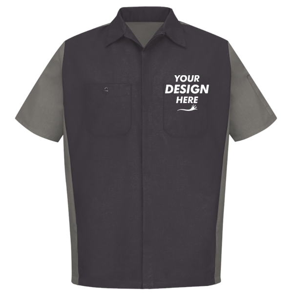 Red Kap Men's Short Sleeve Automotive Crew Shirt, Charcoal / Grey, Front view, Mockup