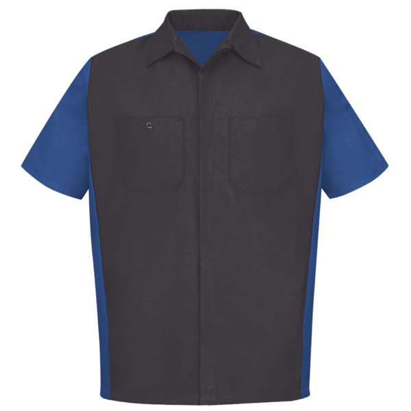 Red Kap Men's Short Sleeve Automotive Crew Shirt, Charcoal / Royal, Front view