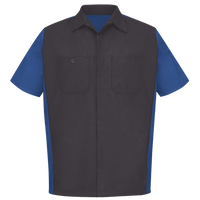 Red Kap Men's Short Sleeve Automotive Crew Shirt, Charcoal / Royal, Front view