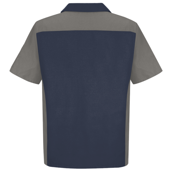 Red Kap Men's Short Sleeve Automotive Crew Shirt, Navy / Grey, Back view