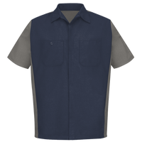 Red Kap Men's Short Sleeve Automotive Crew Shirt, Navy / Grey, Front view