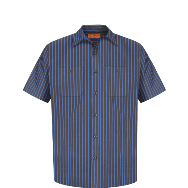 Red Kap Short Sleeve Striped Industrial Work Shirt, Grey / Blue, Front view