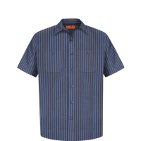 Red Kap Short Sleeve Striped Industrial Work Shirt, Grey / Blue, Front view