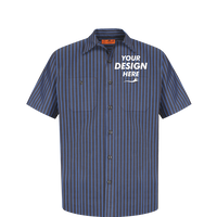 Red Kap Short Sleeve Striped Industrial Work Shirt, Grey / Blue, Front view, Mockup