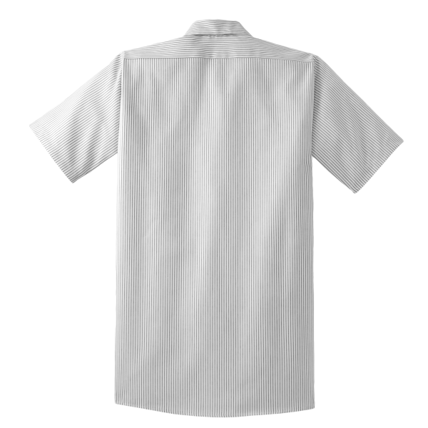 Red Kap Short Sleeve Striped Industrial Work Shirt, Grey / White, Back view